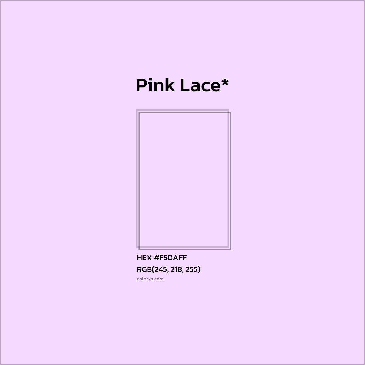 #F5DAFF hex color. RGB, RYB, CMYK, HSL, HSV codes and color conversions. Matching color names, palettes, paints.