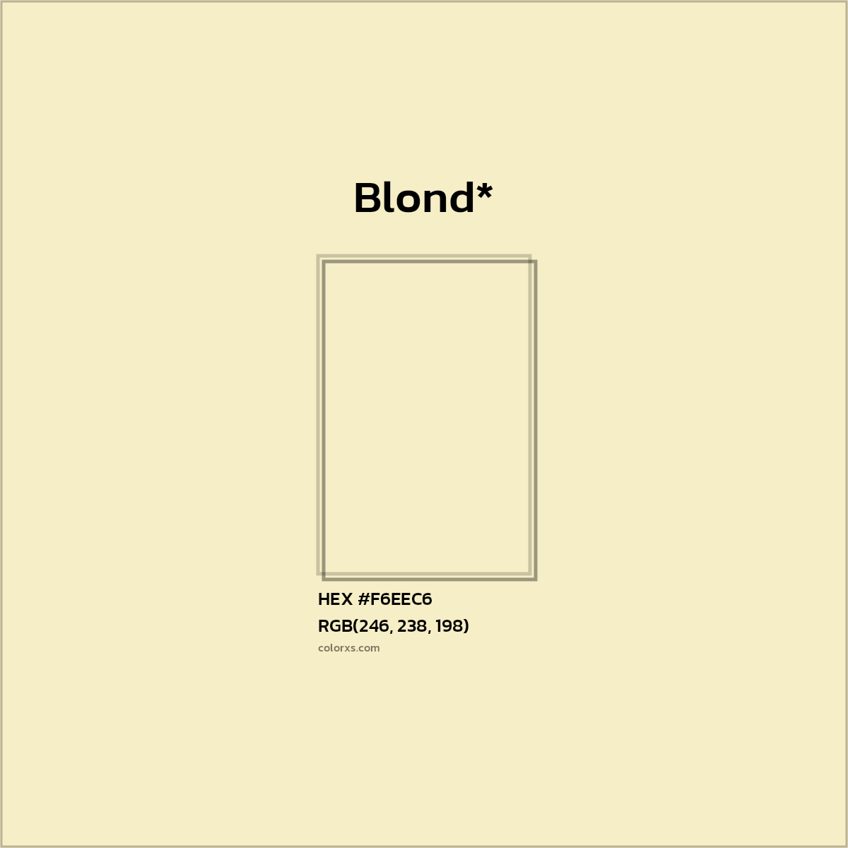#F6EEC6 hex color. RGB, RYB, CMYK, HSL, HSV codes and color conversions. Matching color names, palettes, paints.