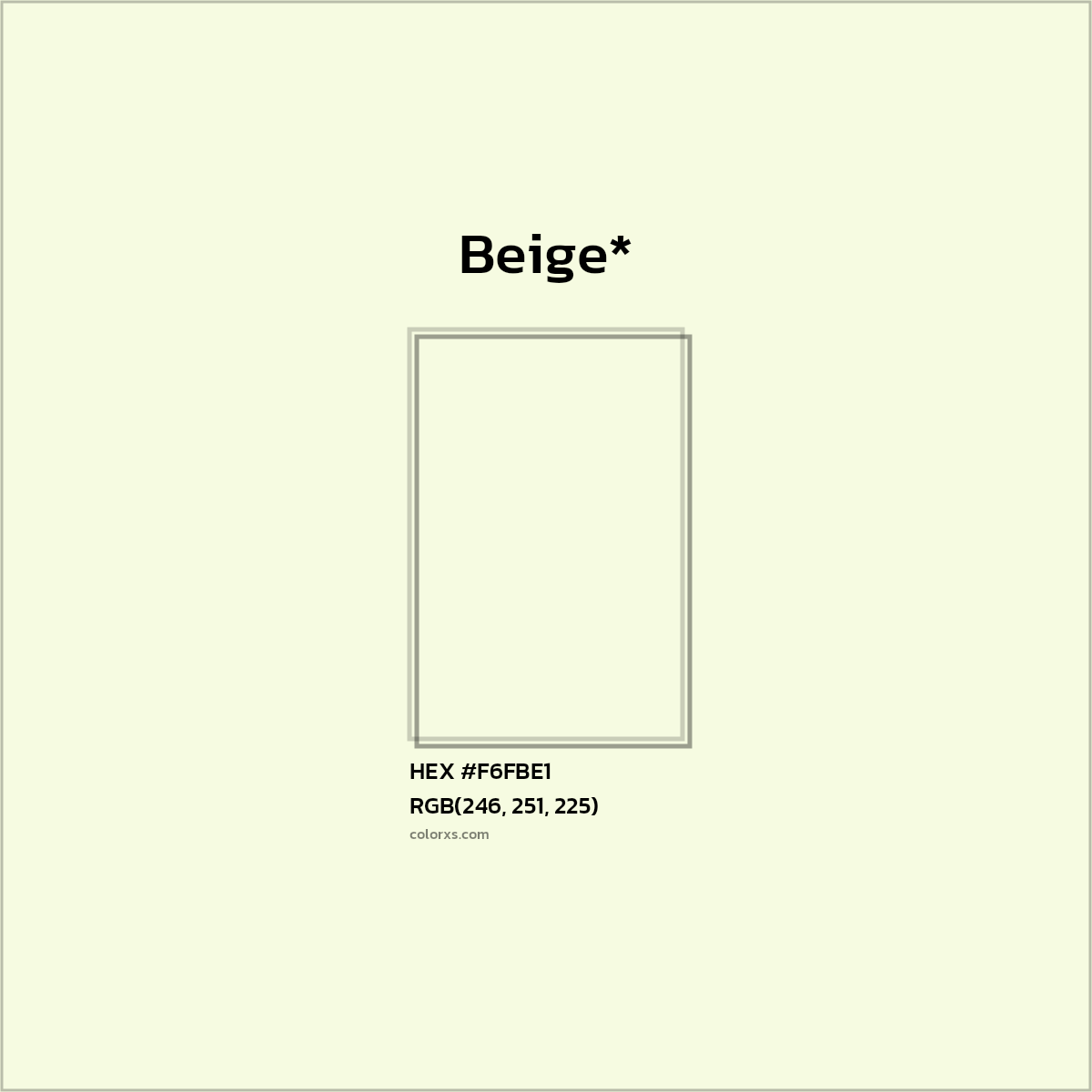 #F6FBE1 hex color. RGB, RYB, CMYK, HSL, HSV codes and color conversions. Matching color names, palettes, paints.