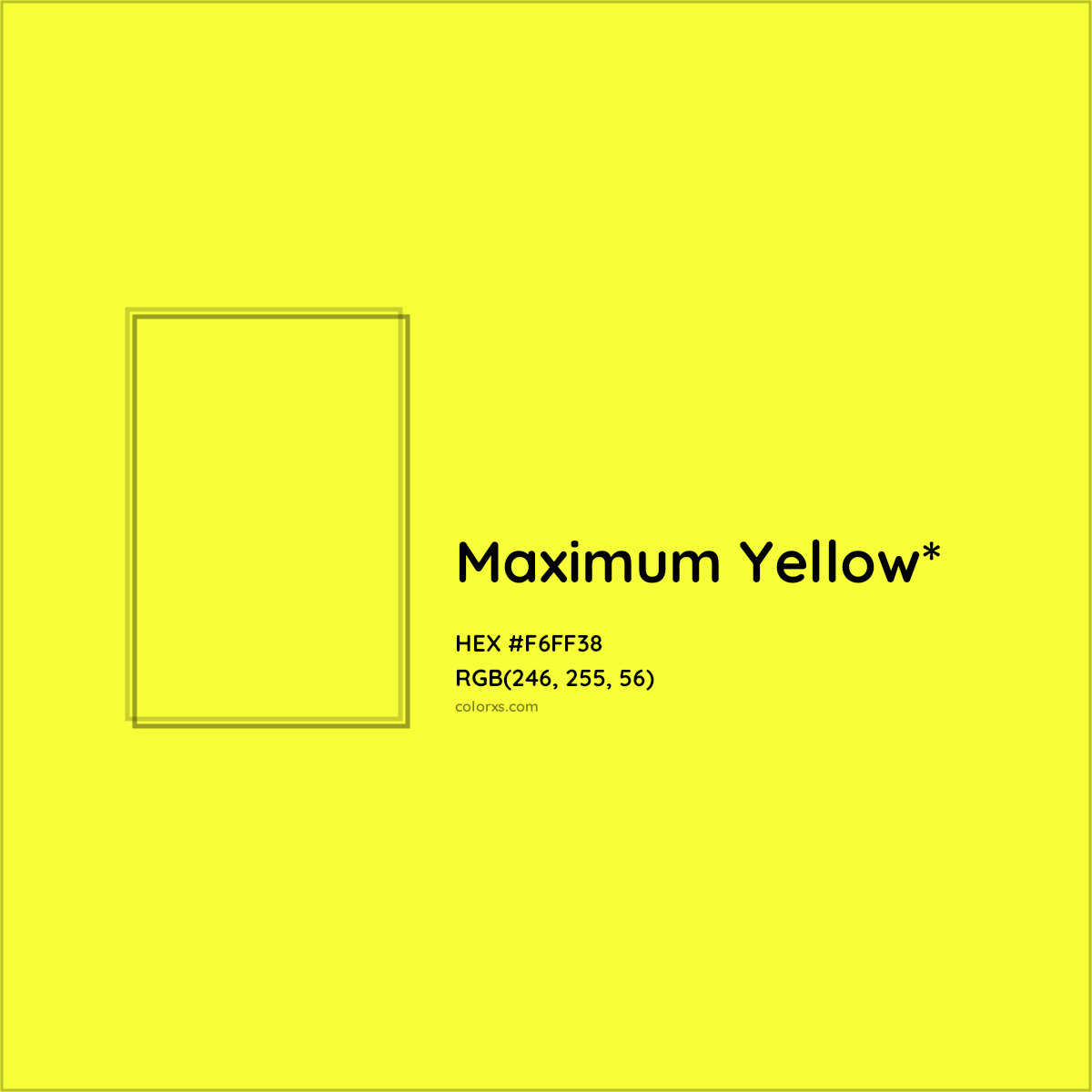 #F6FF38 hex color. RGB, RYB, CMYK, HSL, HSV codes and color conversions. Matching color names, palettes, paints.