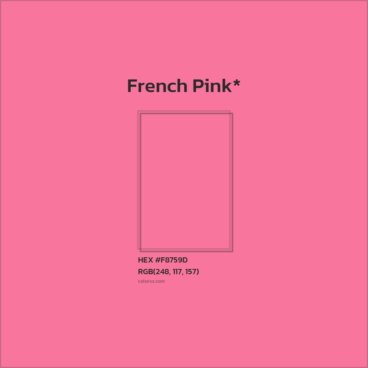 #F8759D hex color. RGB, RYB, CMYK, HSL, HSV codes and color conversions. Matching color names, palettes, paints.