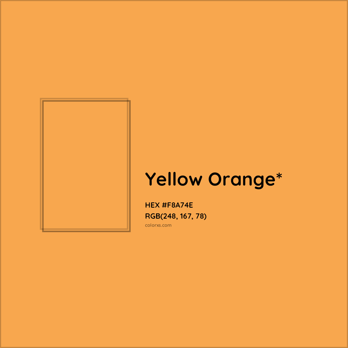 #F8A74E hex color. RGB, RYB, CMYK, HSL, HSV codes and color conversions. Matching color names, palettes, paints.