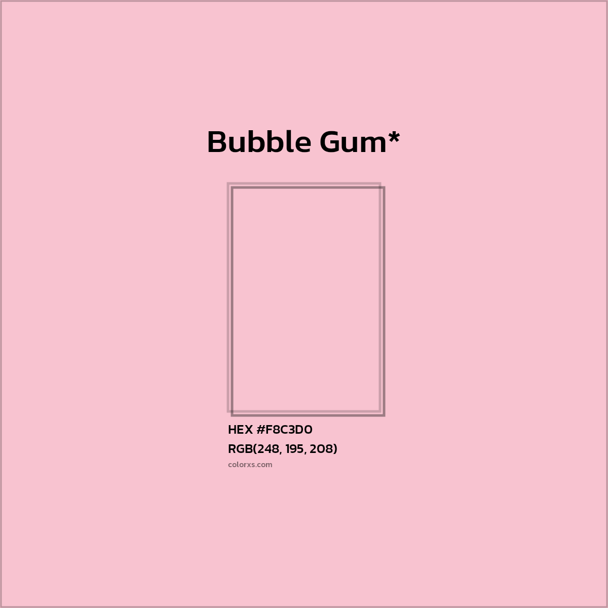 #F8C3D0 hex color. RGB, RYB, CMYK, HSL, HSV codes and color conversions. Matching color names, palettes, paints.