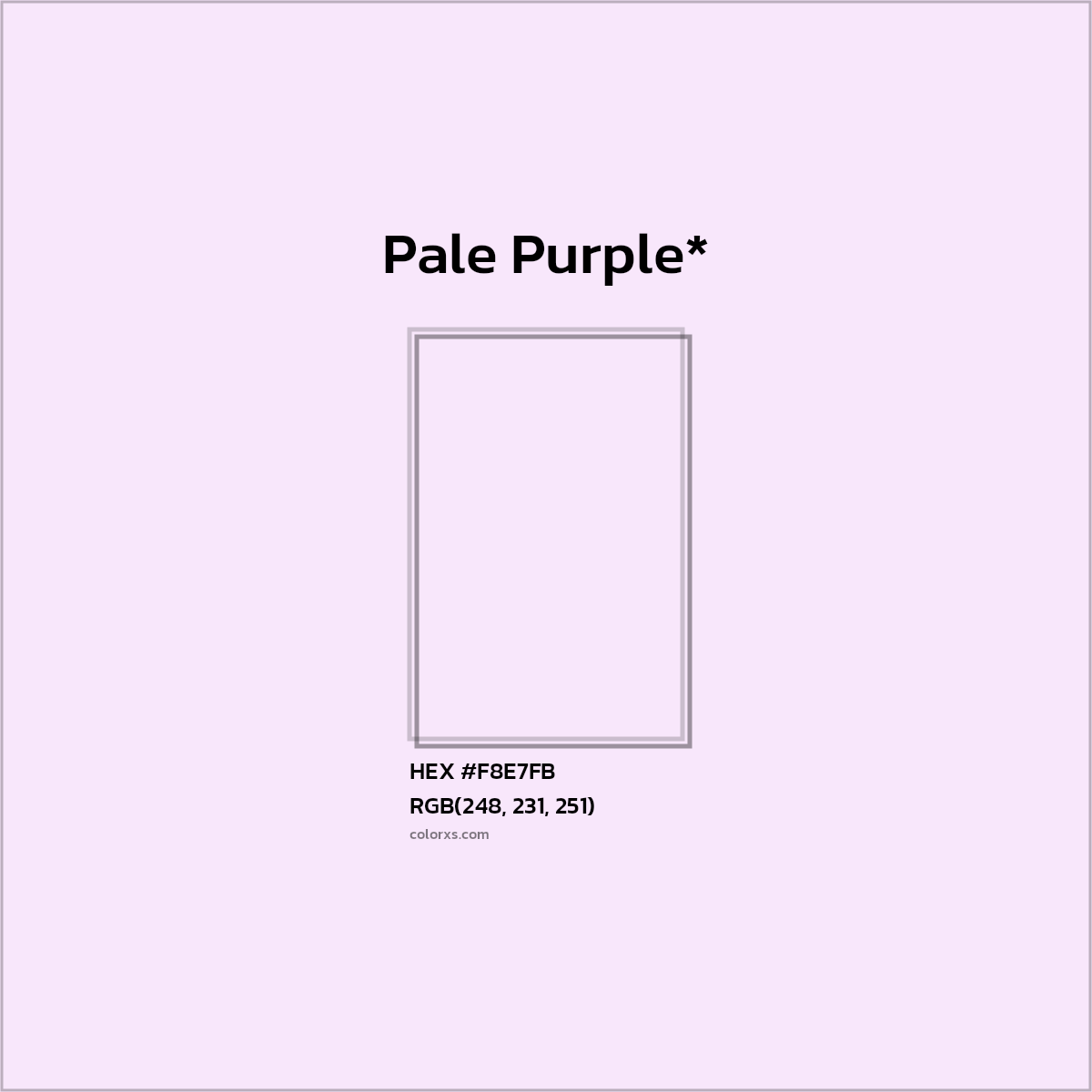 #F8E7FB hex color. RGB, RYB, CMYK, HSL, HSV codes and color conversions. Matching color names, palettes, paints.
