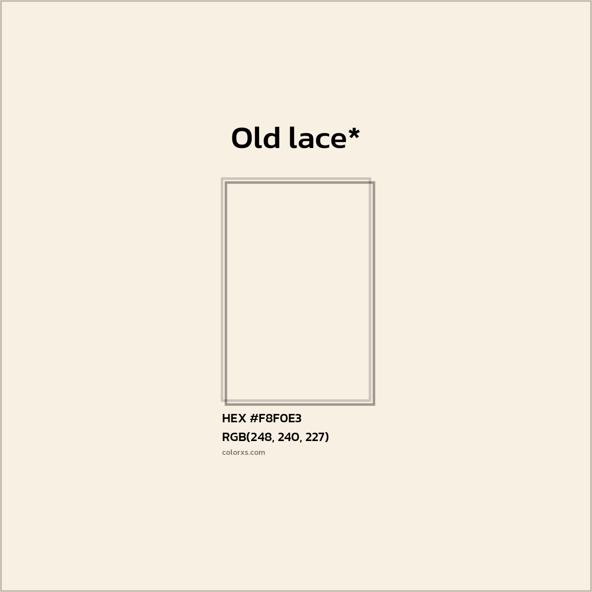 #F8F0E3 hex color. RGB, RYB, CMYK, HSL, HSV codes and color conversions. Matching color names, palettes, paints.