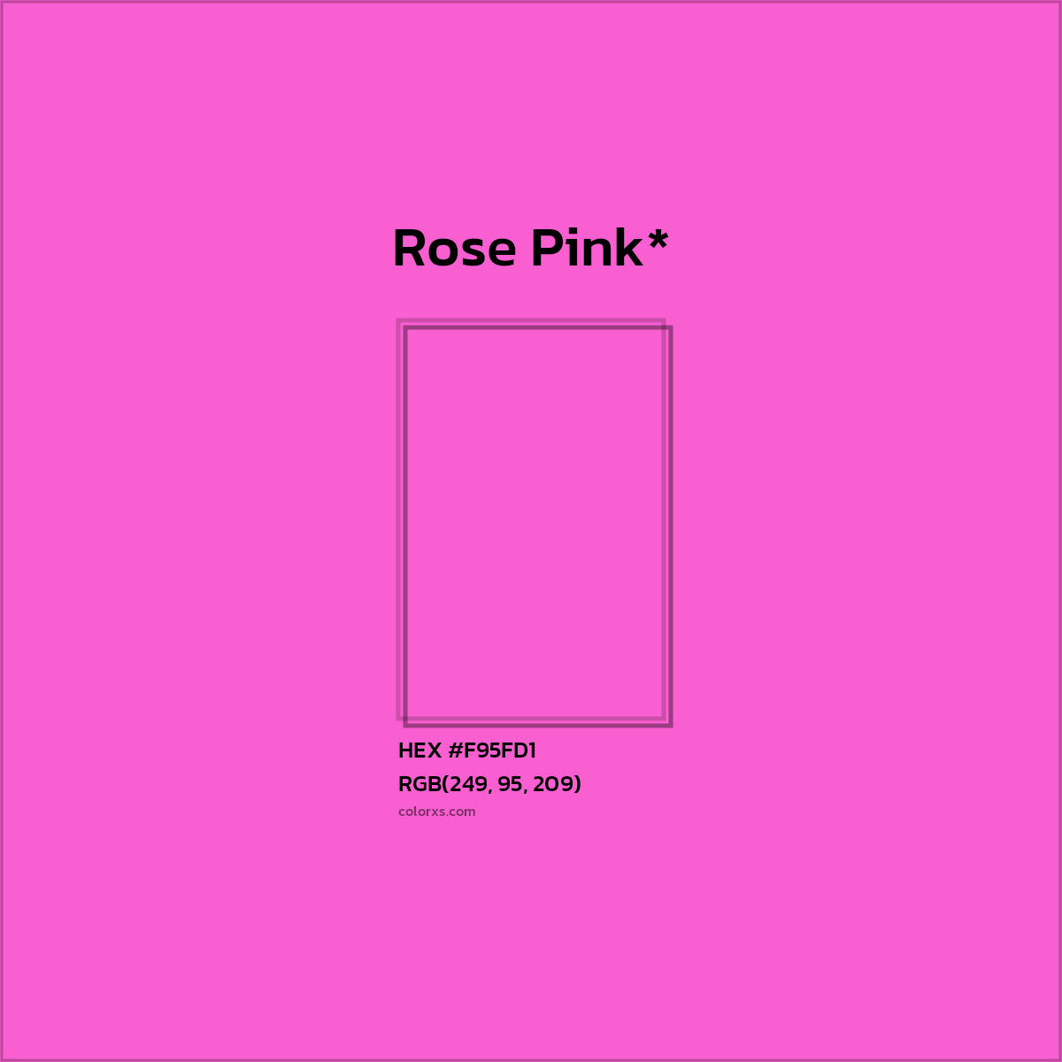 #F95FD1 hex color. RGB, RYB, CMYK, HSL, HSV codes and color conversions. Matching color names, palettes, paints.