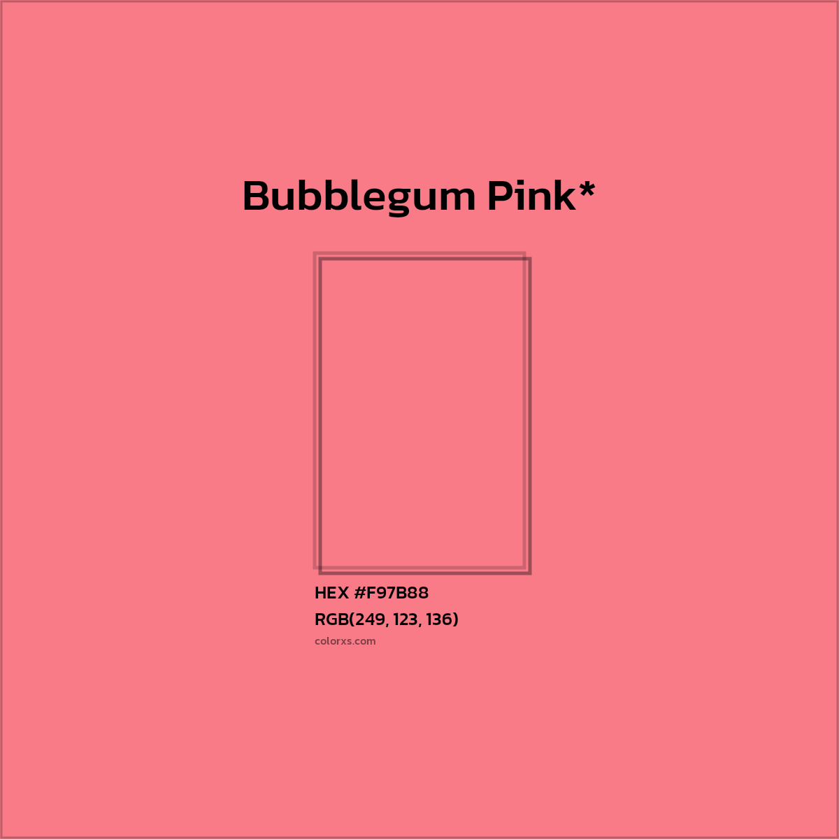 #F97B88 hex color. RGB, RYB, CMYK, HSL, HSV codes and color conversions. Matching color names, palettes, paints.