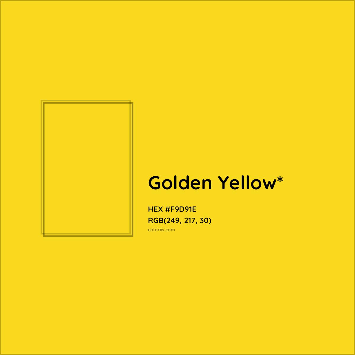 #F9D91E hex color. RGB, RYB, CMYK, HSL, HSV codes and color conversions. Matching color names, palettes, paints.