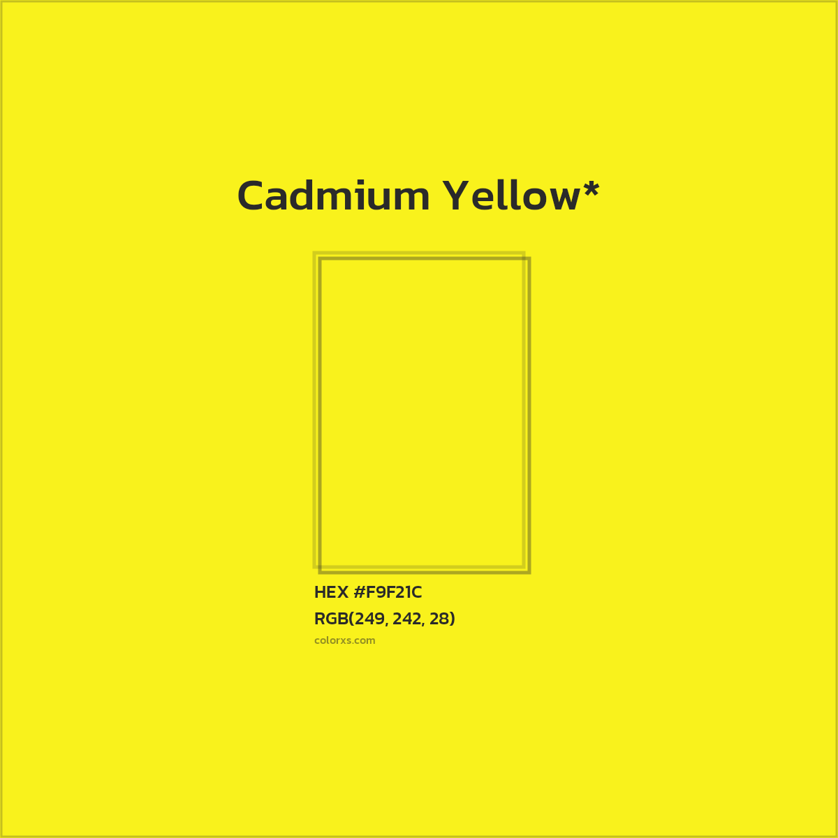#F9F21C hex color. RGB, RYB, CMYK, HSL, HSV codes and color conversions. Matching color names, palettes, paints.