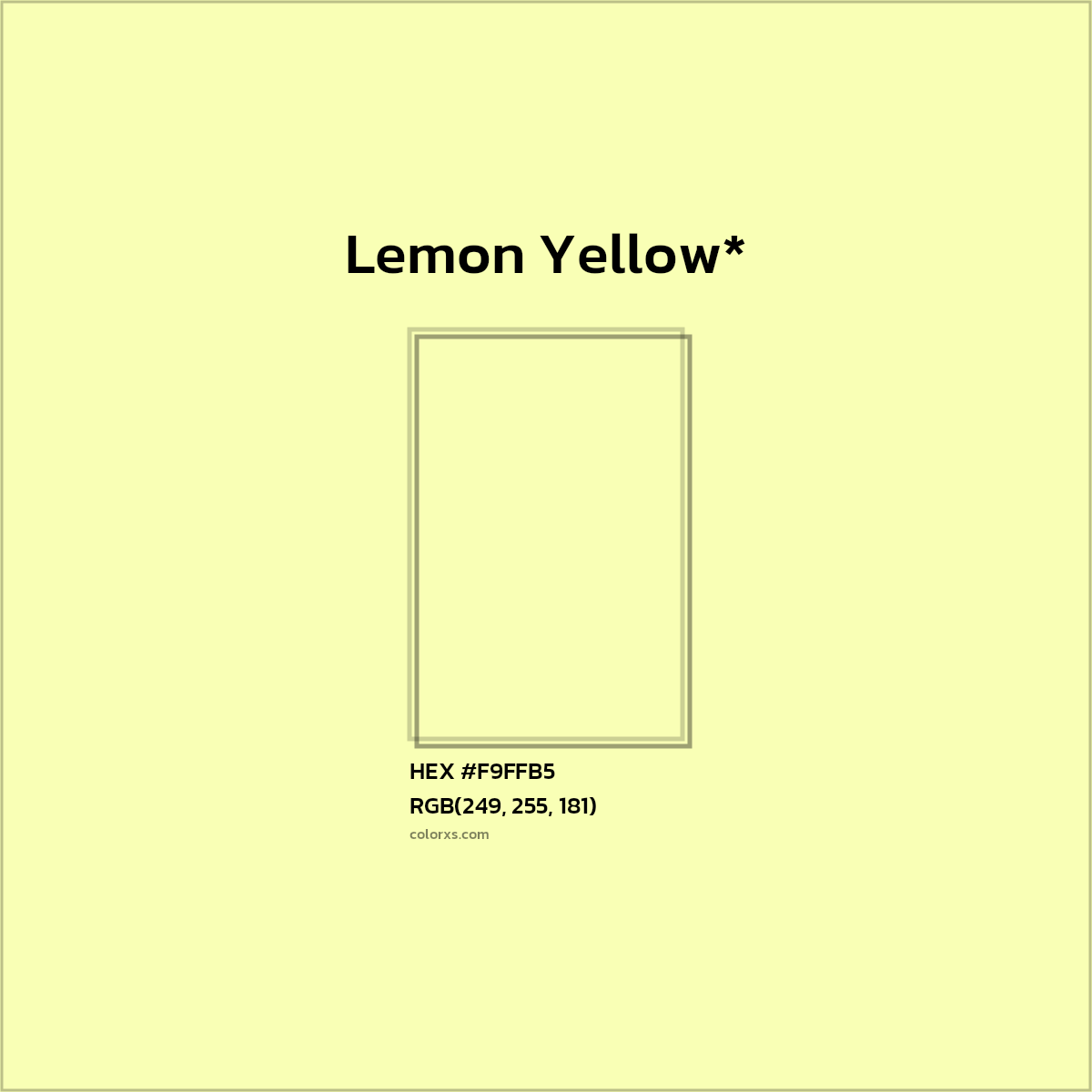#F9FFB5 hex color. RGB, RYB, CMYK, HSL, HSV codes and color conversions. Matching color names, palettes, paints.