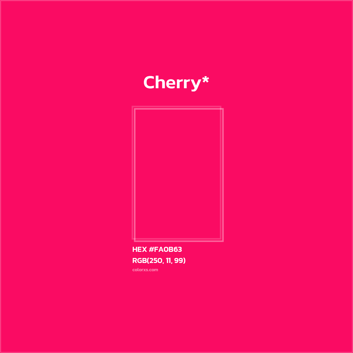 #FA0B63 hex color. RGB, RYB, CMYK, HSL, HSV codes and color conversions. Matching color names, palettes, paints.