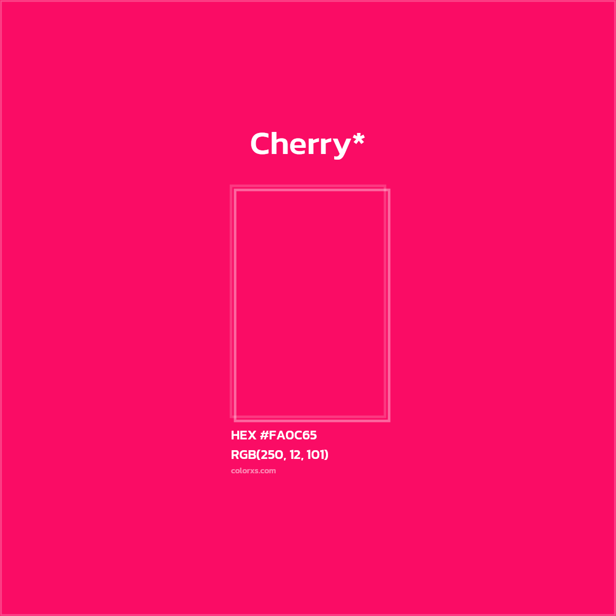 #FA0C65 hex color. RGB, RYB, CMYK, HSL, HSV codes and color conversions. Matching color names, palettes, paints.