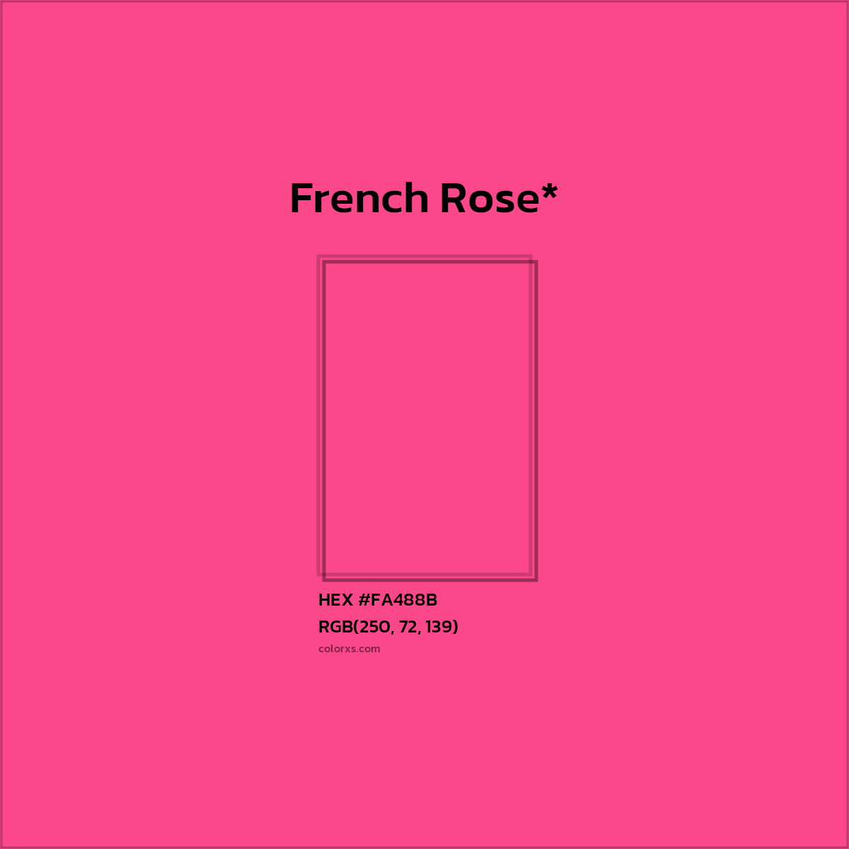 #FA488B hex color. RGB, RYB, CMYK, HSL, HSV codes and color conversions. Matching color names, palettes, paints.