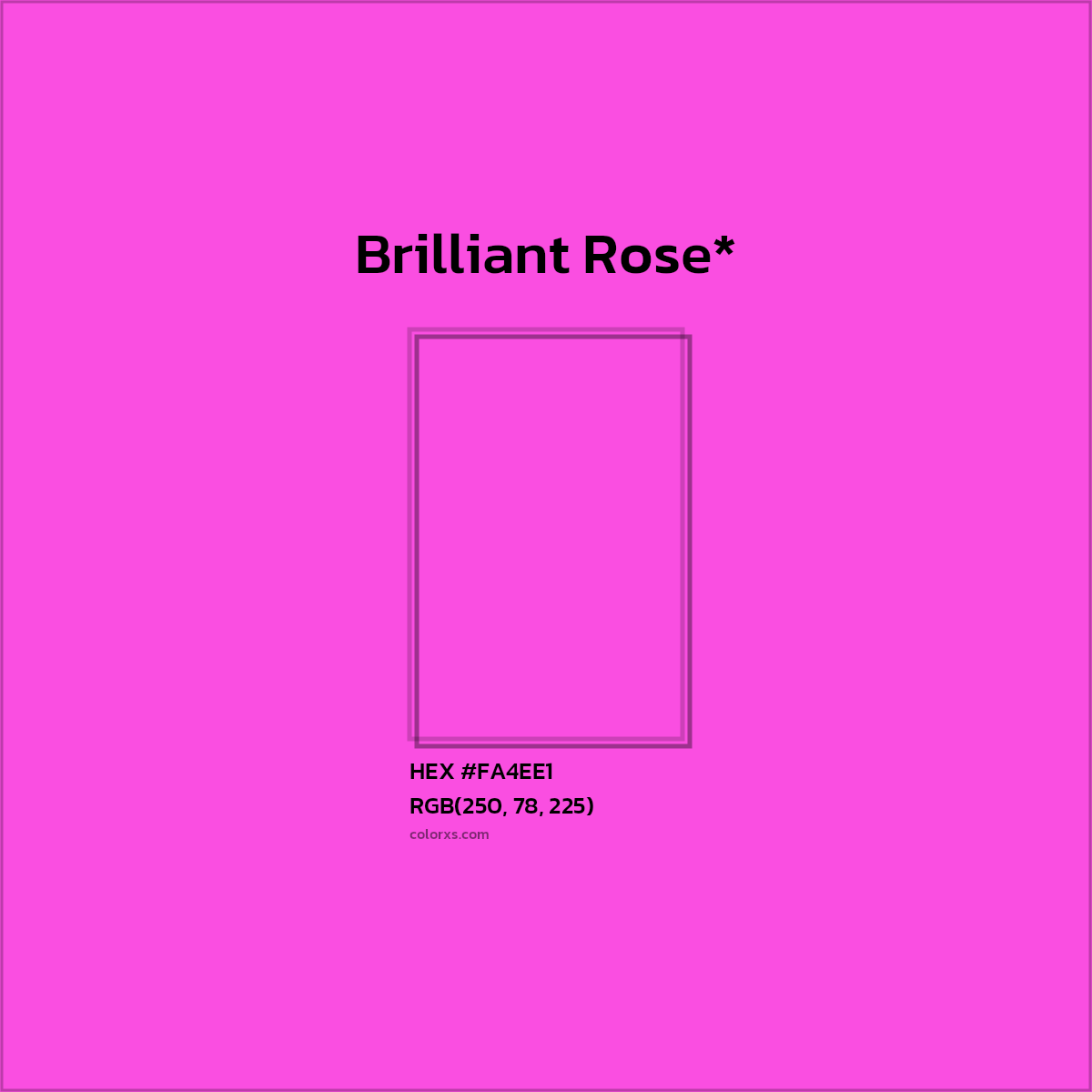 #FA4EE1 hex color. RGB, RYB, CMYK, HSL, HSV codes and color conversions. Matching color names, palettes, paints.