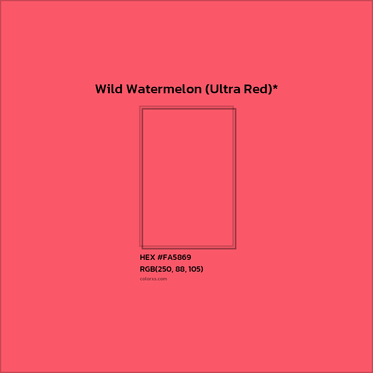 #FA5869 hex color. RGB, RYB, CMYK, HSL, HSV codes and color conversions. Matching color names, palettes, paints.