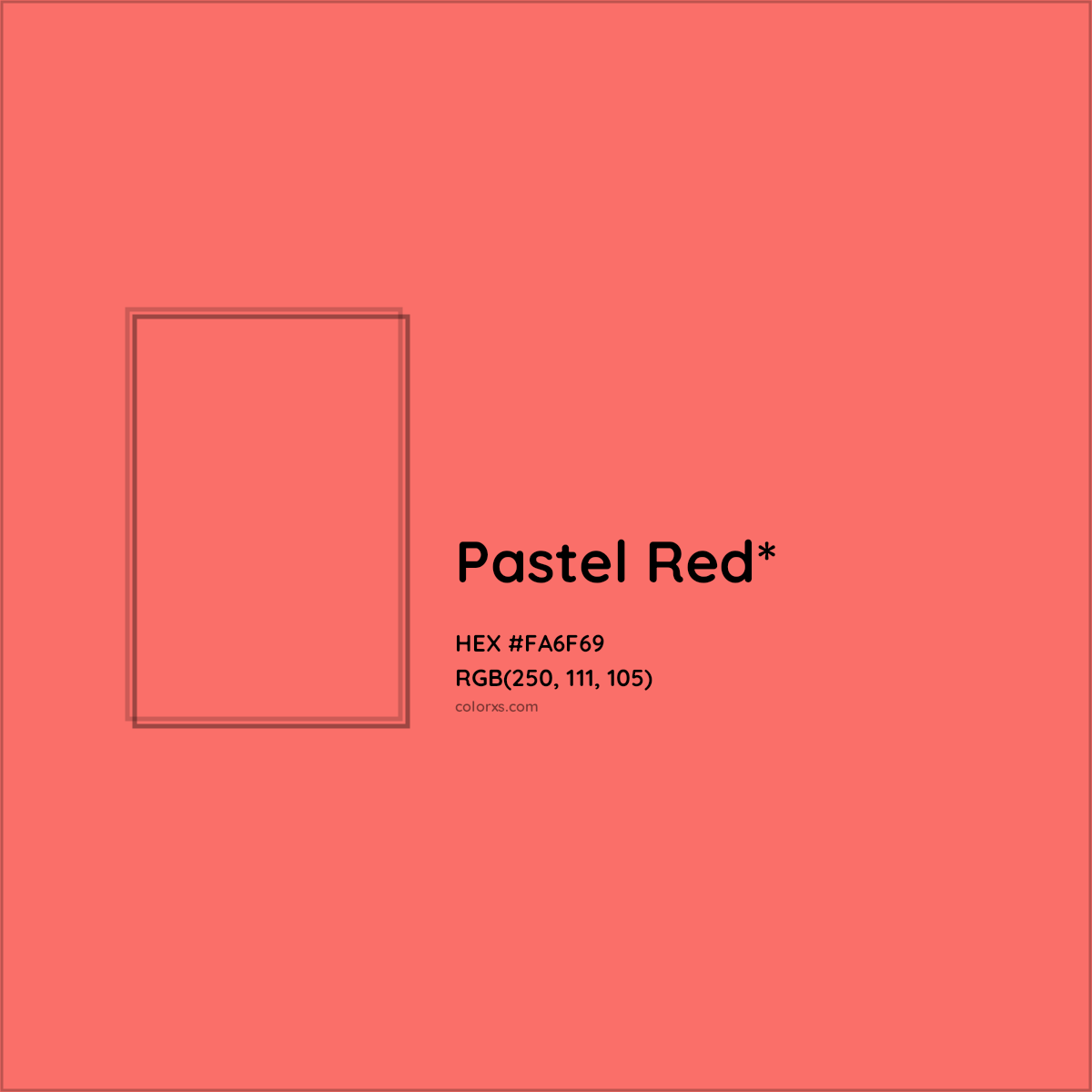 #FA6F69 hex color. RGB, RYB, CMYK, HSL, HSV codes and color conversions. Matching color names, palettes, paints.