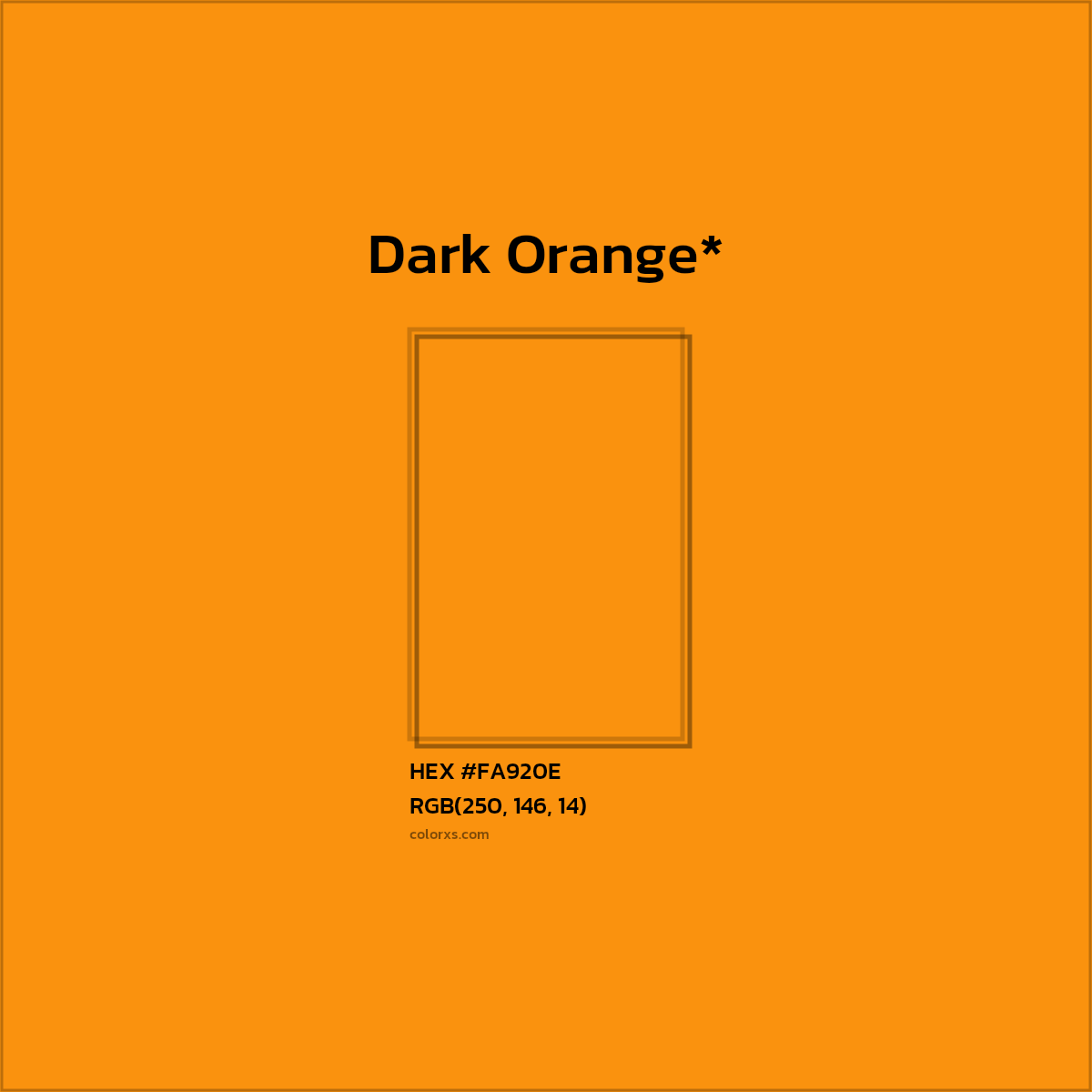 #FA920E hex color. RGB, RYB, CMYK, HSL, HSV codes and color conversions. Matching color names, palettes, paints.