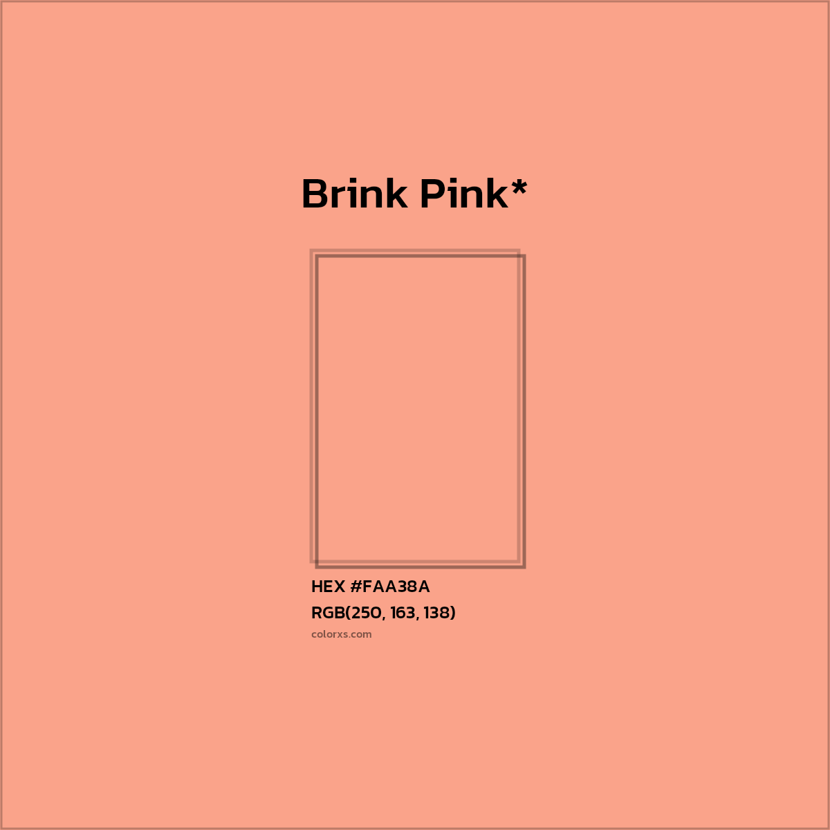 #FAA38A hex color. RGB, RYB, CMYK, HSL, HSV codes and color conversions. Matching color names, palettes, paints.
