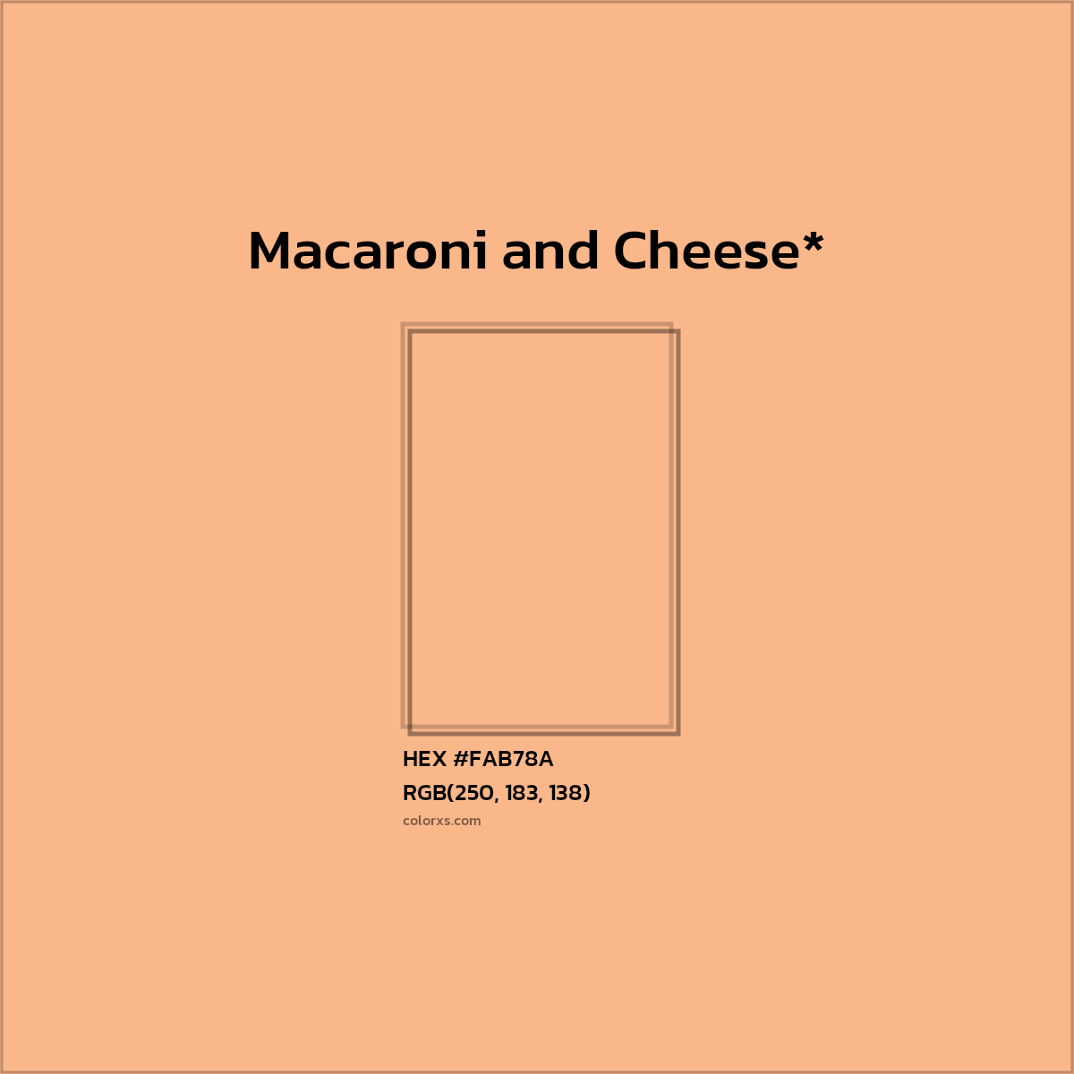 #FAB78A hex color. RGB, RYB, CMYK, HSL, HSV codes and color conversions. Matching color names, palettes, paints.