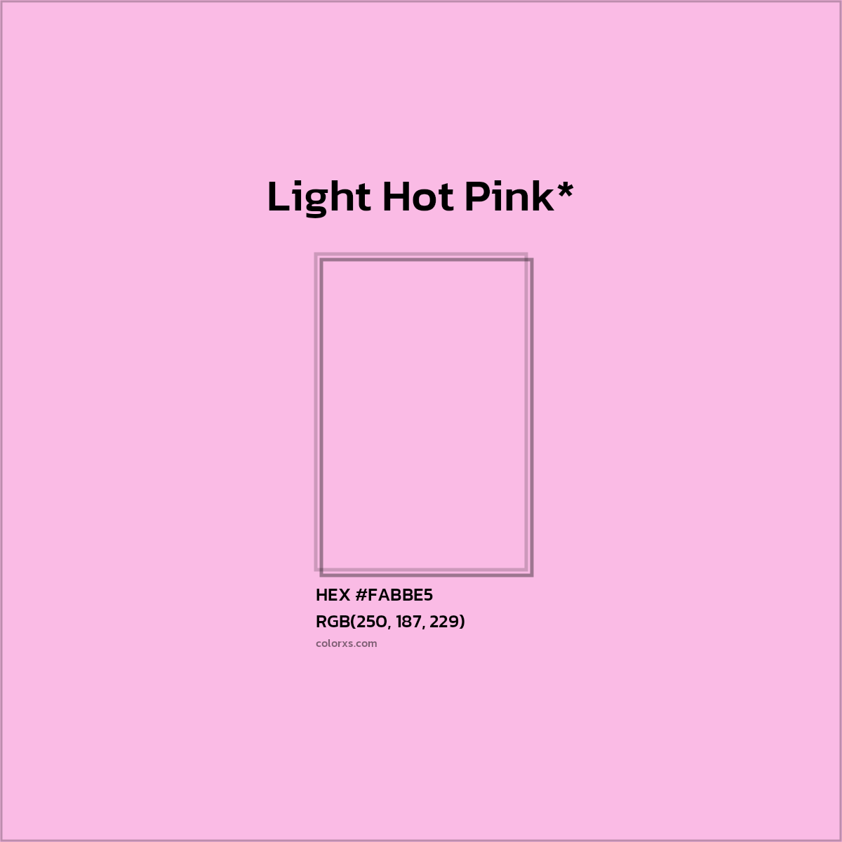 #FABBE5 hex color. RGB, RYB, CMYK, HSL, HSV codes and color conversions. Matching color names, palettes, paints.