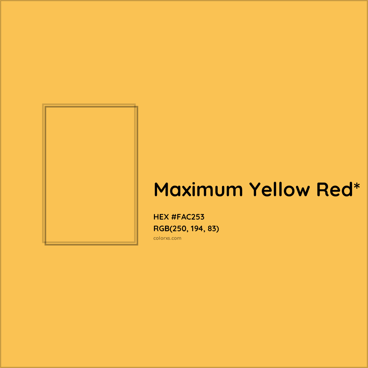 #FAC253 hex color. RGB, RYB, CMYK, HSL, HSV codes and color conversions. Matching color names, palettes, paints.
