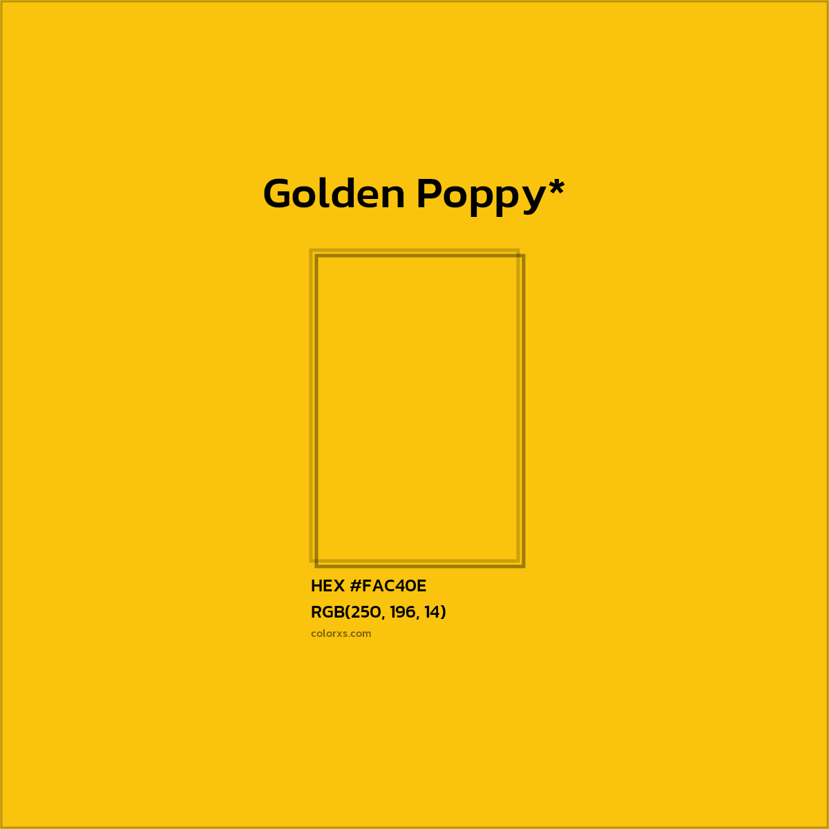 #FAC40E hex color. RGB, RYB, CMYK, HSL, HSV codes and color conversions. Matching color names, palettes, paints.