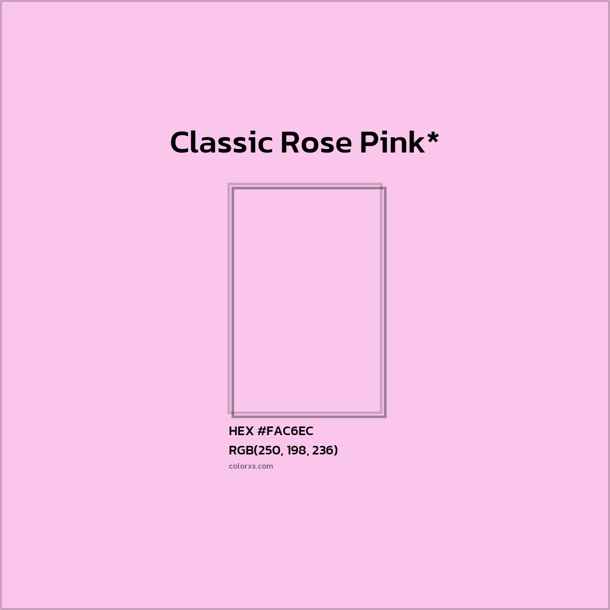 #FAC6EC hex color. RGB, RYB, CMYK, HSL, HSV codes and color conversions. Matching color names, palettes, paints.