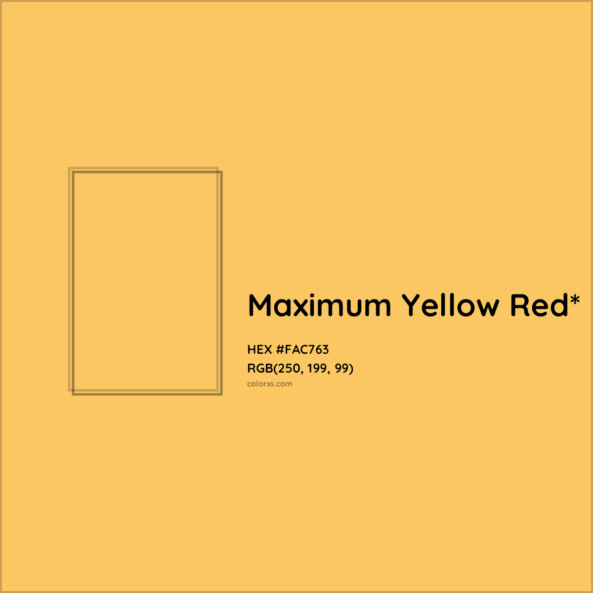 #FAC763 hex color. RGB, RYB, CMYK, HSL, HSV codes and color conversions. Matching color names, palettes, paints.