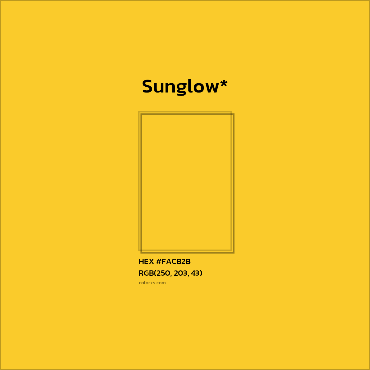 #FACB2B hex color. RGB, RYB, CMYK, HSL, HSV codes and color conversions. Matching color names, palettes, paints.