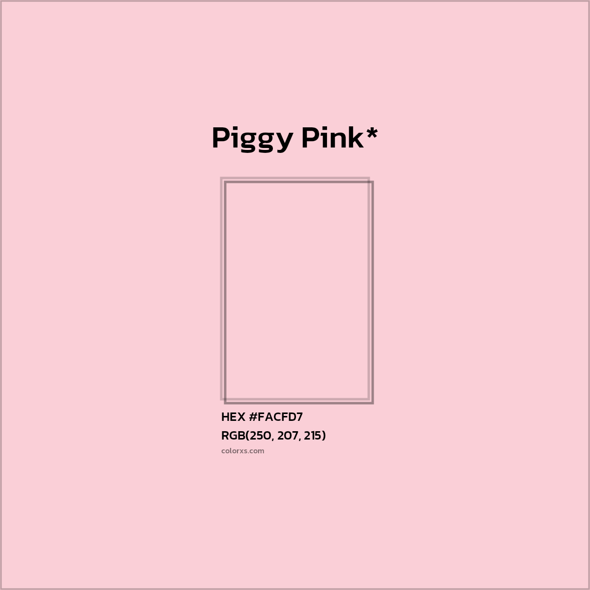 #FACFD7 hex color. RGB, RYB, CMYK, HSL, HSV codes and color conversions. Matching color names, palettes, paints.