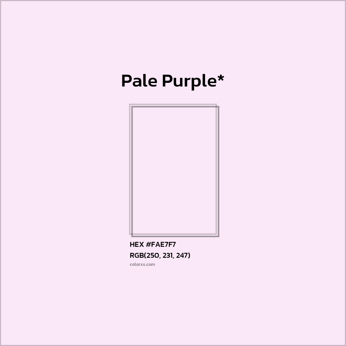 #FAE7F7 hex color. RGB, RYB, CMYK, HSL, HSV codes and color conversions. Matching color names, palettes, paints.