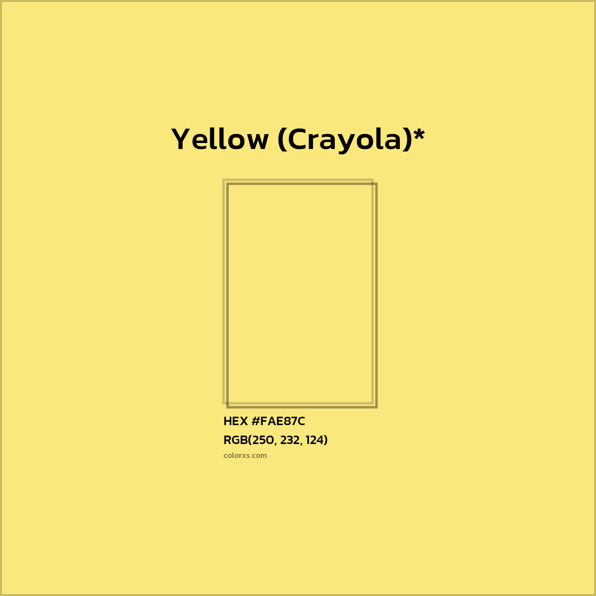 #FAE87C hex color. RGB, RYB, CMYK, HSL, HSV codes and color conversions. Matching color names, palettes, paints.