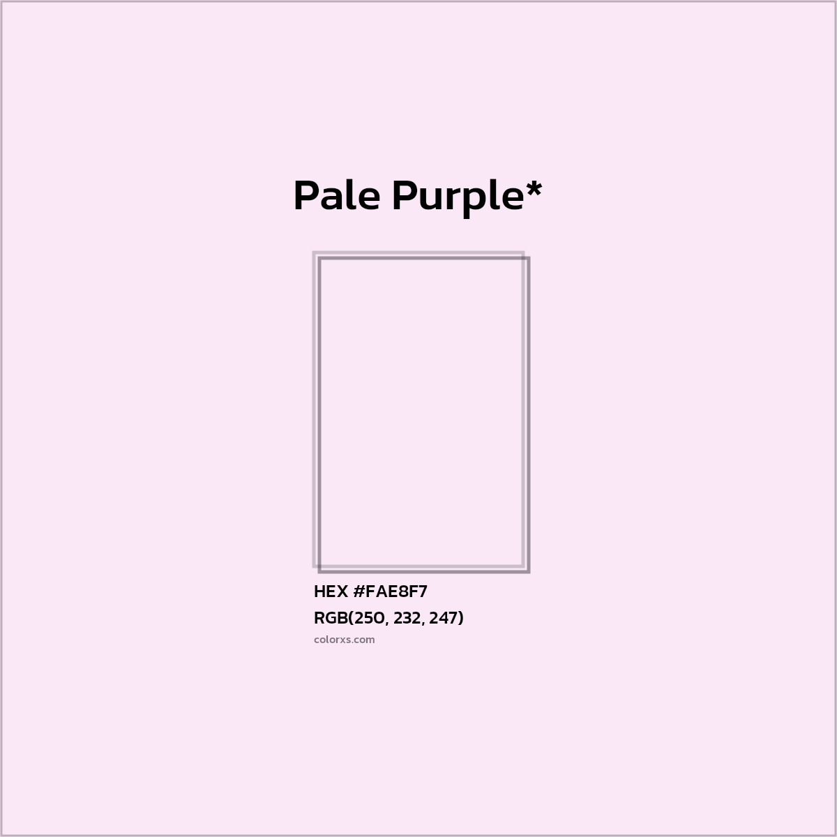 #FAE8F7 hex color. RGB, RYB, CMYK, HSL, HSV codes and color conversions. Matching color names, palettes, paints.