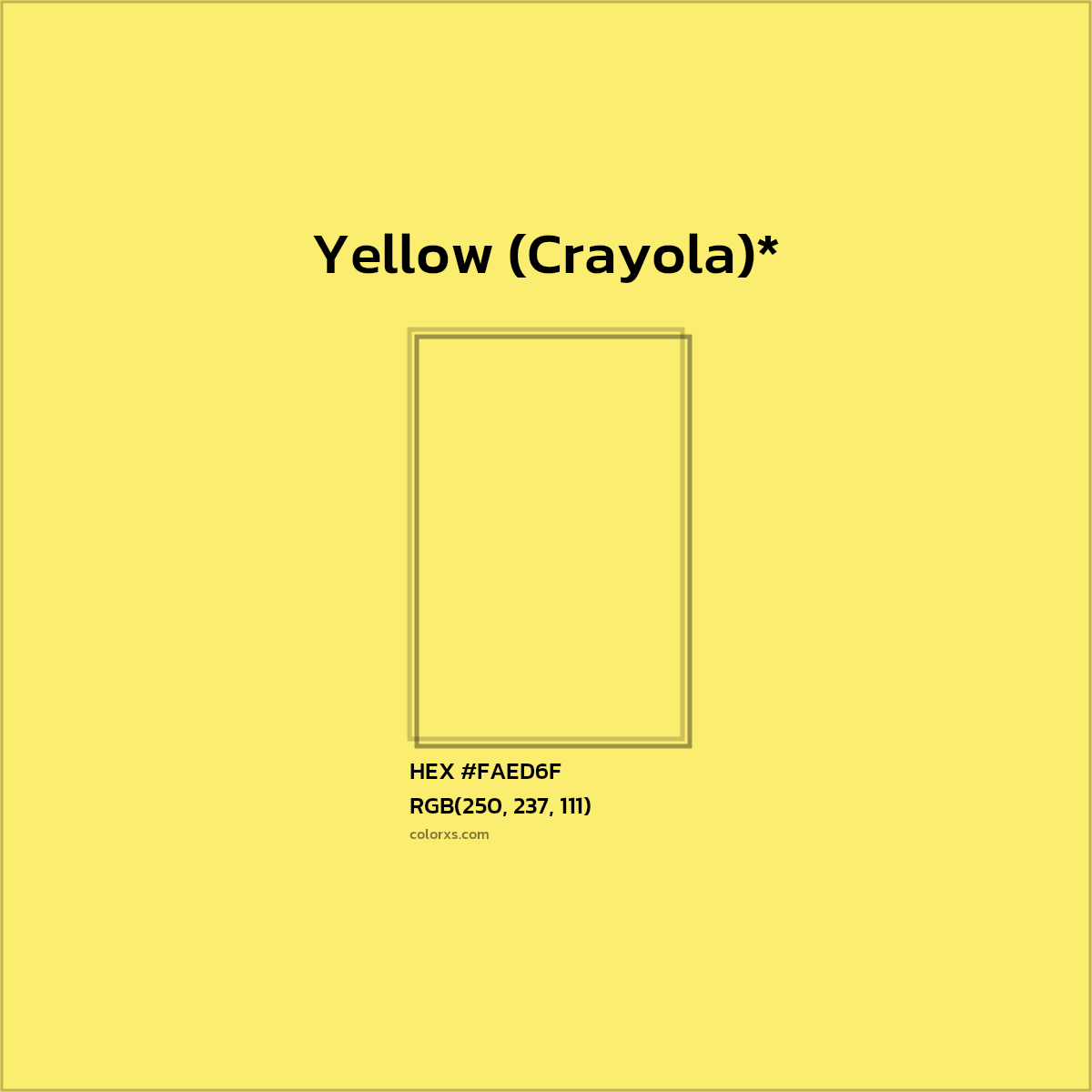 #FAED6F hex color. RGB, RYB, CMYK, HSL, HSV codes and color conversions. Matching color names, palettes, paints.