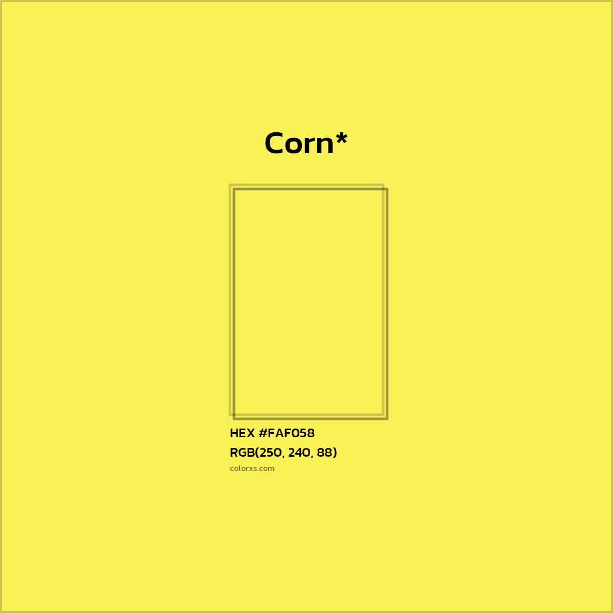 #FAF058 hex color. RGB, RYB, CMYK, HSL, HSV codes and color conversions. Matching color names, palettes, paints.