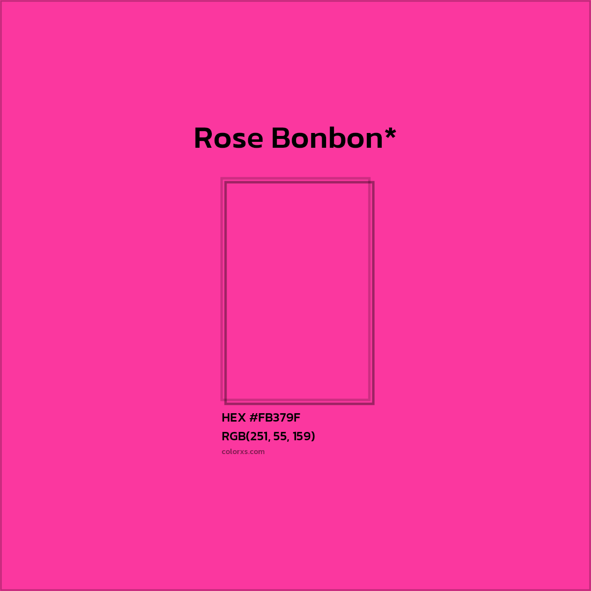 #FB379F hex color. RGB, RYB, CMYK, HSL, HSV codes and color conversions. Matching color names, palettes, paints.