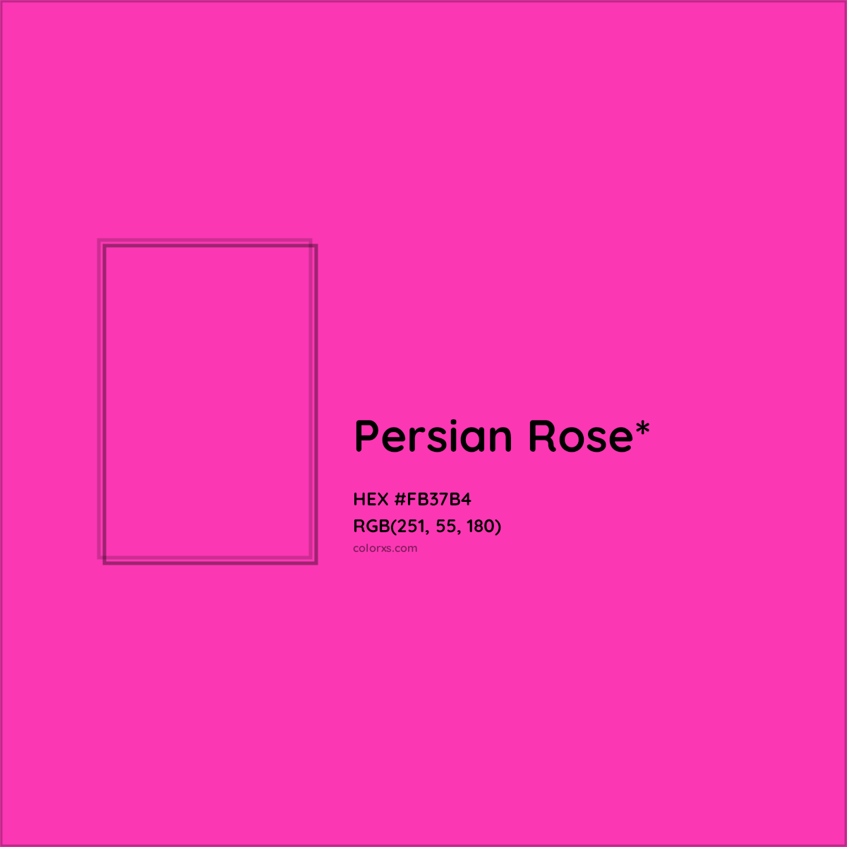 #FB37B4 hex color. RGB, RYB, CMYK, HSL, HSV codes and color conversions. Matching color names, palettes, paints.