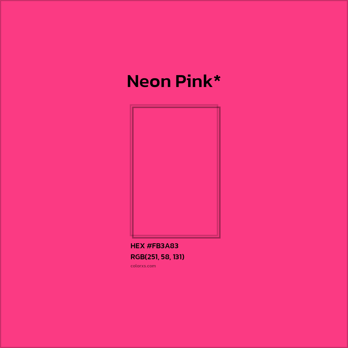 #FB3A83 hex color. RGB, RYB, CMYK, HSL, HSV codes and color conversions. Matching color names, palettes, paints.