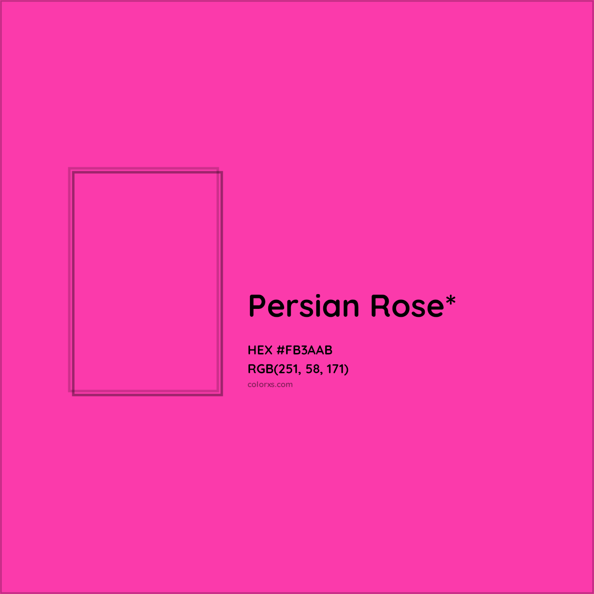 #FB3AAB hex color. RGB, RYB, CMYK, HSL, HSV codes and color conversions. Matching color names, palettes, paints.