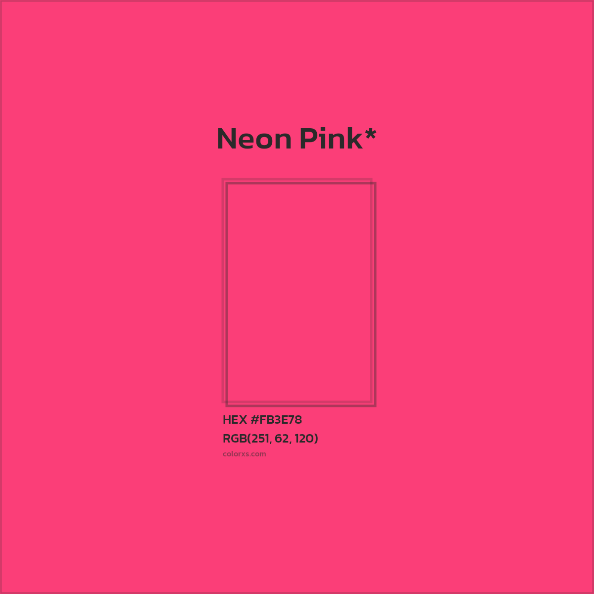 #FB3E78 hex color. RGB, RYB, CMYK, HSL, HSV codes and color conversions. Matching color names, palettes, paints.