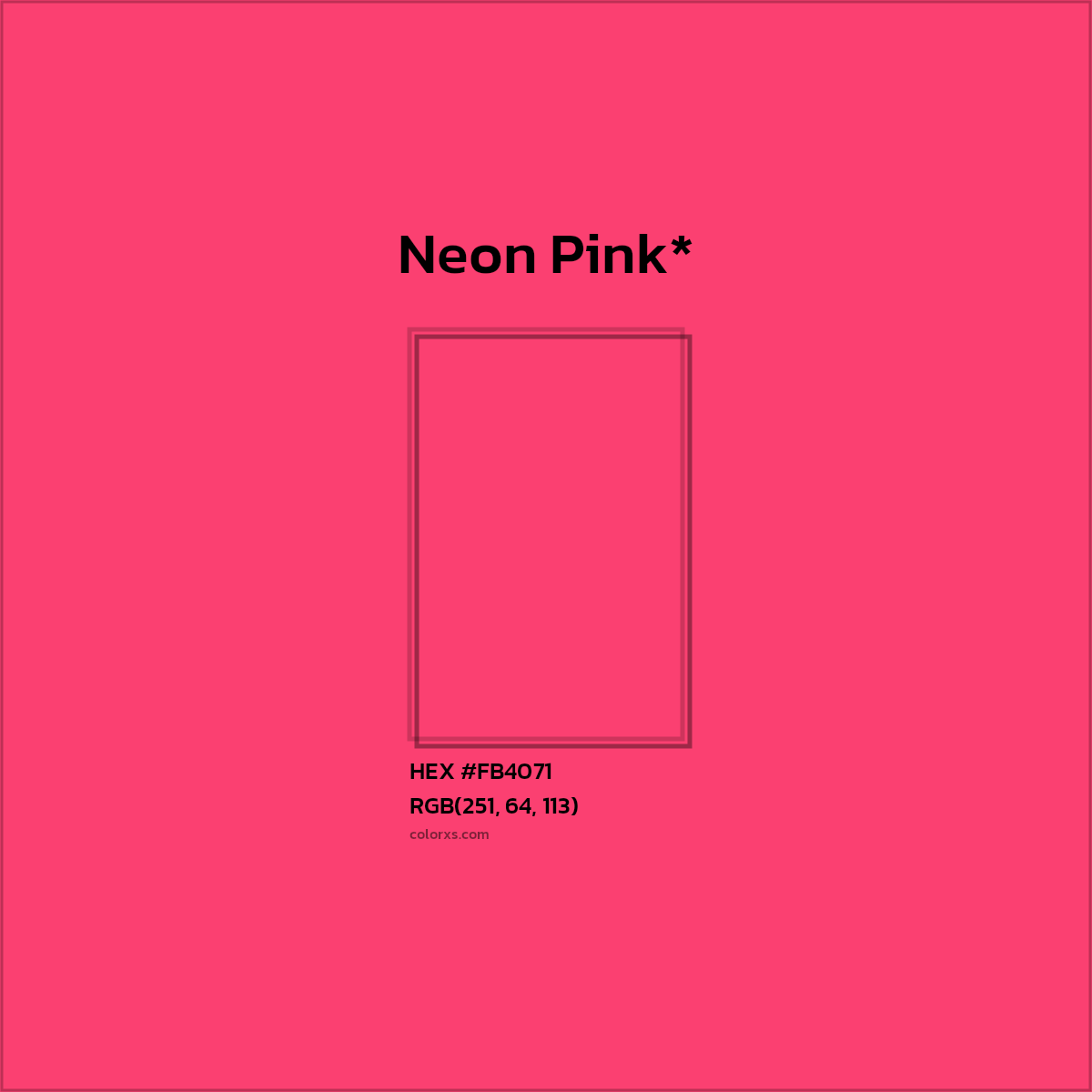 #FB4071 hex color. RGB, RYB, CMYK, HSL, HSV codes and color conversions. Matching color names, palettes, paints.