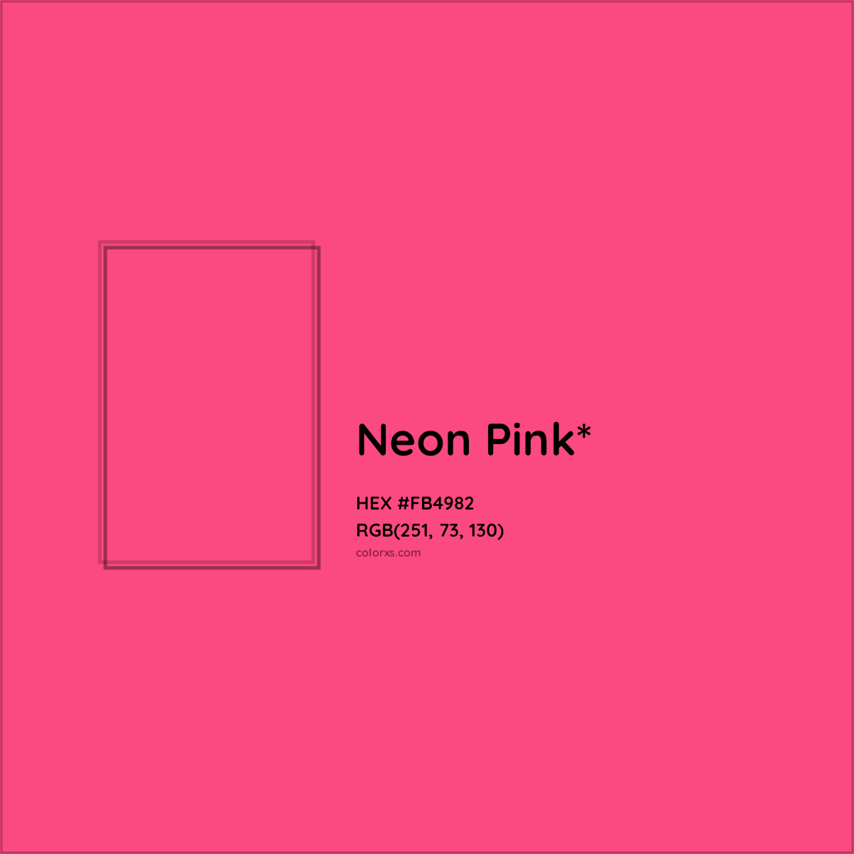 #FB4982 hex color. RGB, RYB, CMYK, HSL, HSV codes and color conversions. Matching color names, palettes, paints.