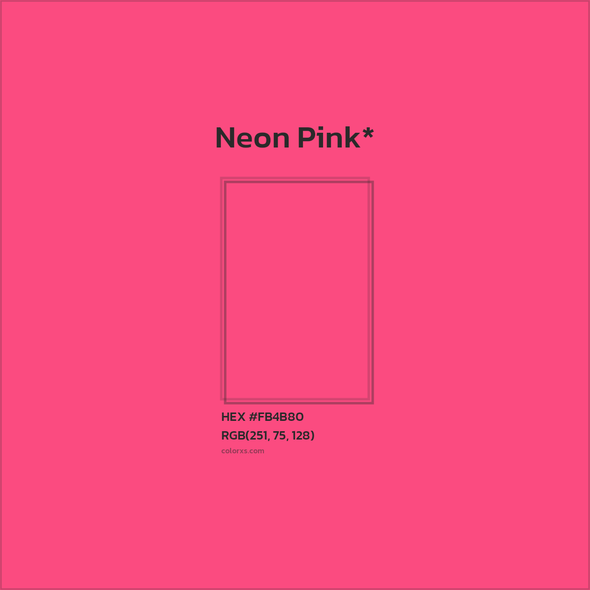 #FB4B80 hex color. RGB, RYB, CMYK, HSL, HSV codes and color conversions. Matching color names, palettes, paints.