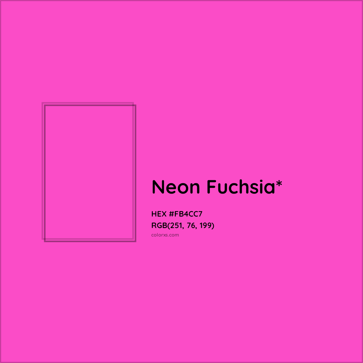 #FB4CC7 hex color. RGB, RYB, CMYK, HSL, HSV codes and color conversions. Matching color names, palettes, paints.