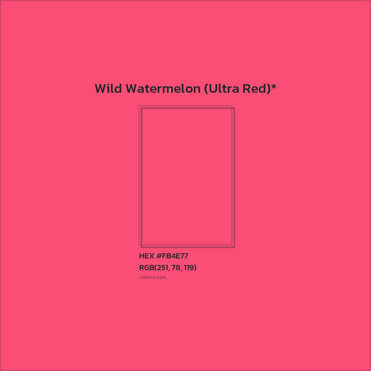 #FB4E77 hex color. RGB, RYB, CMYK, HSL, HSV codes and color conversions. Matching color names, palettes, paints.