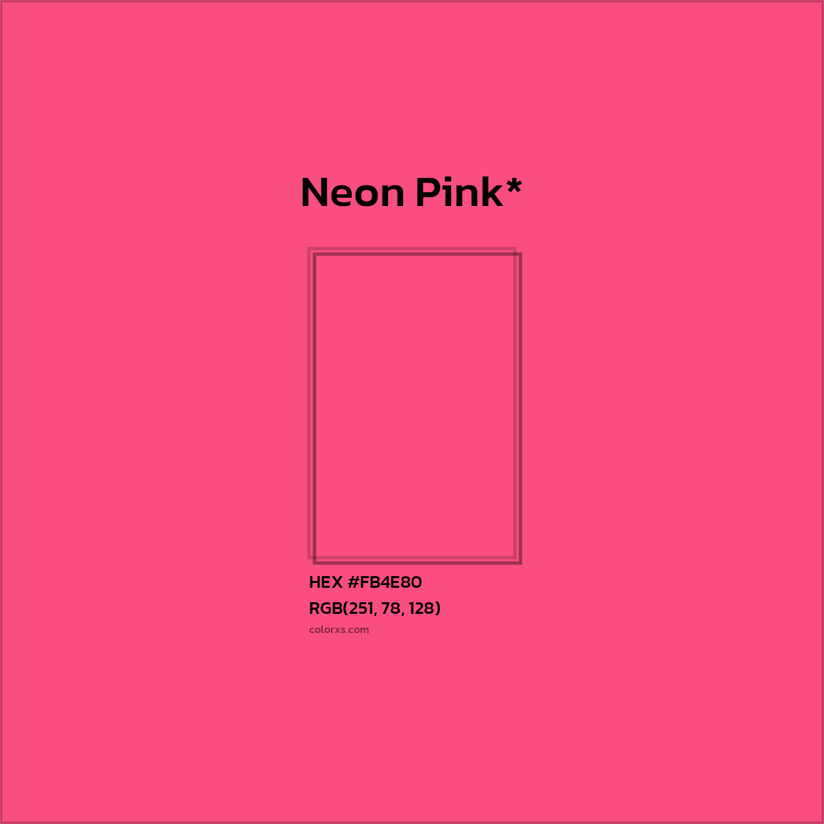 #FB4E80 hex color. RGB, RYB, CMYK, HSL, HSV codes and color conversions. Matching color names, palettes, paints.