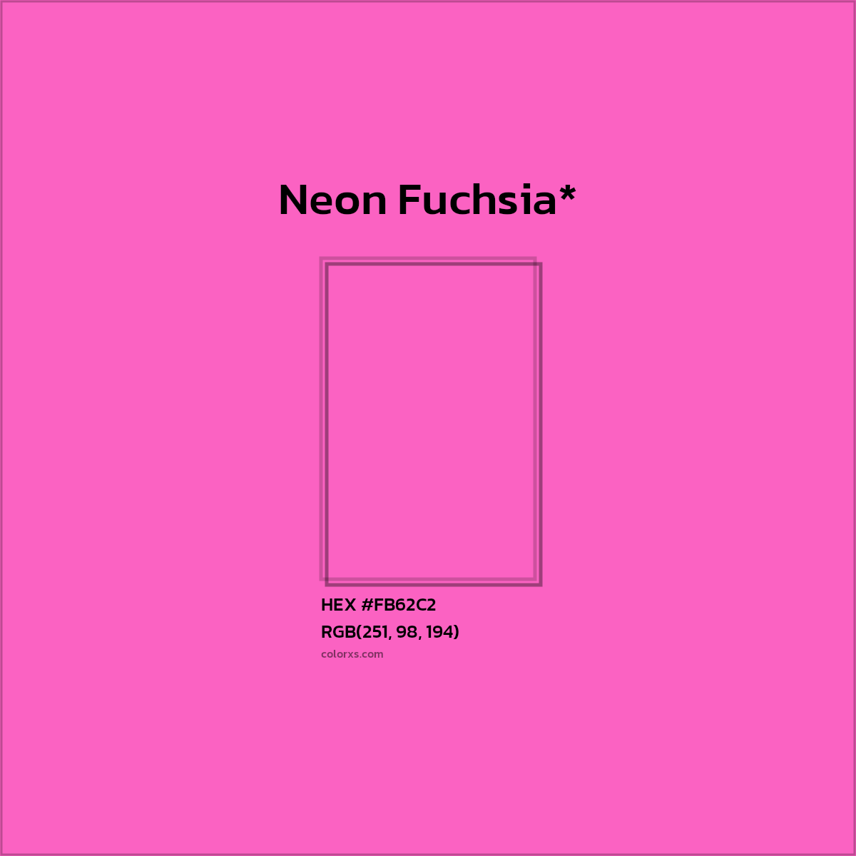 #FB62C2 hex color. RGB, RYB, CMYK, HSL, HSV codes and color conversions. Matching color names, palettes, paints.