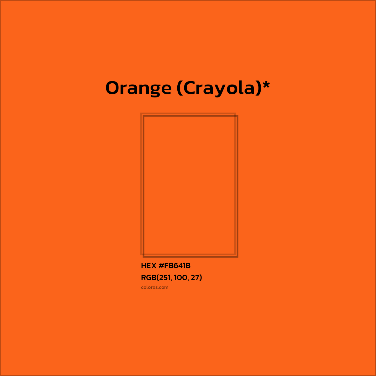 #FB641B hex color. RGB, RYB, CMYK, HSL, HSV codes and color conversions. Matching color names, palettes, paints.