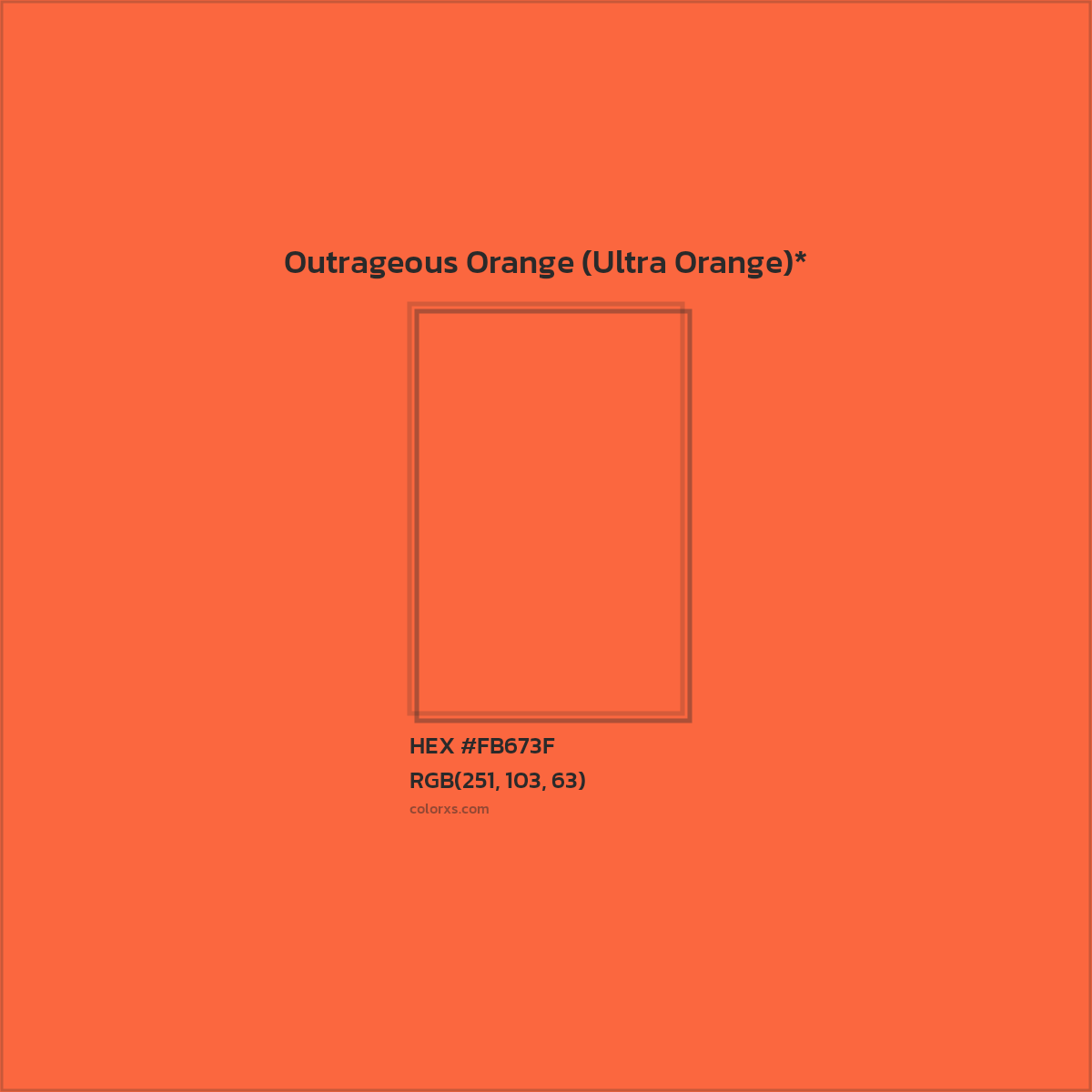 #FB673F hex color. RGB, RYB, CMYK, HSL, HSV codes and color conversions. Matching color names, palettes, paints.