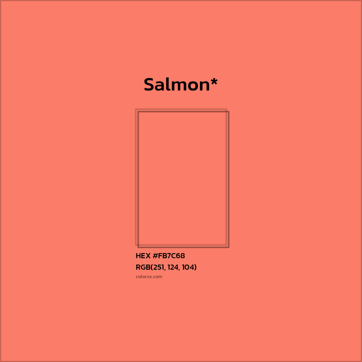 #FB7C68 hex color. RGB, RYB, CMYK, HSL, HSV codes and color conversions. Matching color names, palettes, paints.